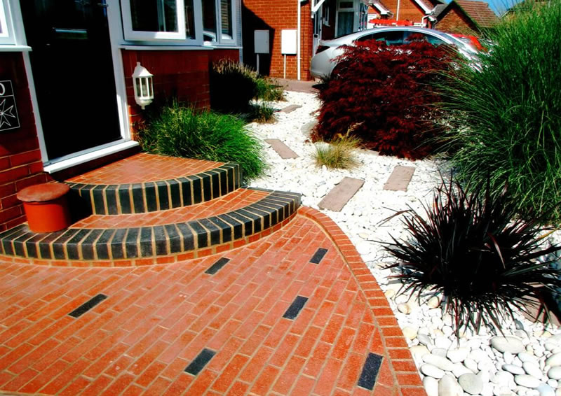 Brick paving for path and steps to front door