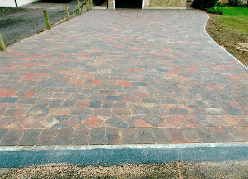 Multicoloured brick paving for driveway